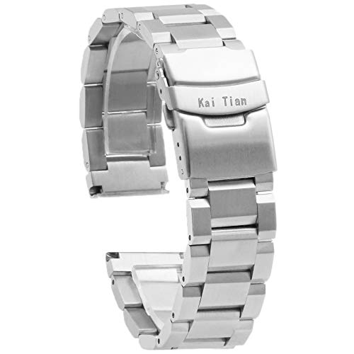Kai Tian Stainless Steel Watch Strap Polished Matt Finish Watch Band 22mm with Double Buckles Clasp Replacement Bracelet Wristband - Silver