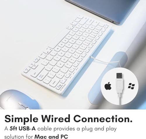 Image of Macally USB Wired Keyboard for Mac and Windows PC - Plug and Play Apple Keyboard with 78 Scissor Switch Keys and 13 Shortcut Keys - Compact & Small that Saves Spaces and Looks Great - White