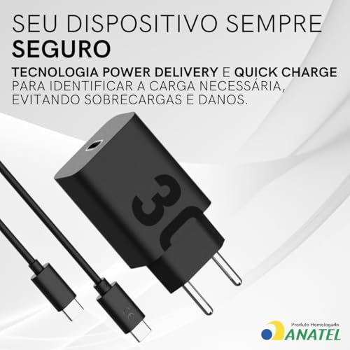 Carregador Super Turbo 30W Ultra Rápido Tipo C Com Carregamento Rápido + Cabo Tipo C Compatível Com