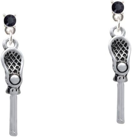 3-D Lacrosse Stick and Ball Crystal Post Earrings