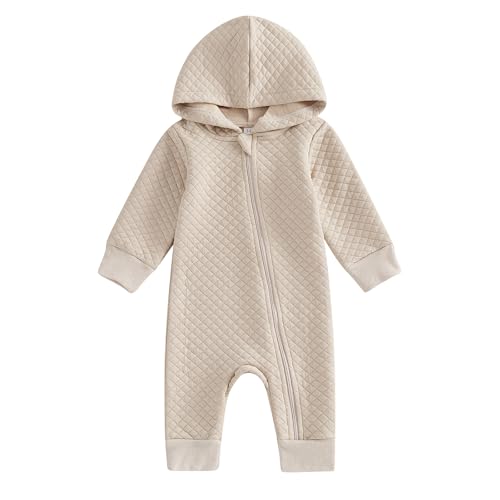 Image of BemeyourBBs Newborn Baby Boy Girl Fall Winter Clothes Zipper Hooded Romper Cute Long Sleeve Jumpsuit Warm One Piece Outfit