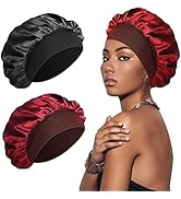 Lolalet Lot De 2 Bonnets En Soie Pour Homme - Pour Dormir - En Satin - Noir Et Gris