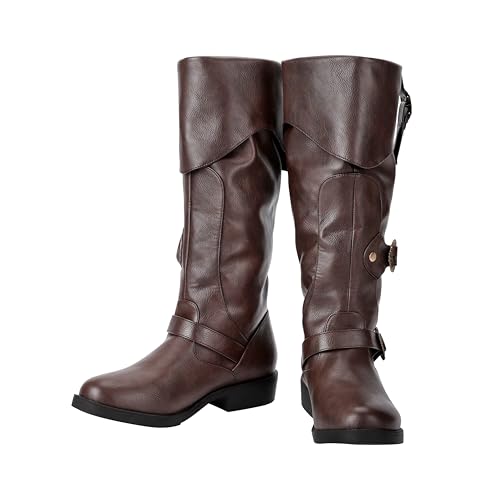 Men Renaissance Boots Pirate Costume Boot Medieval Steampunk Boots Vintage Cosplay Shoes for Halloween (Dark-Brown, 10) by ACE SHOCK - Used condition - US$40.90