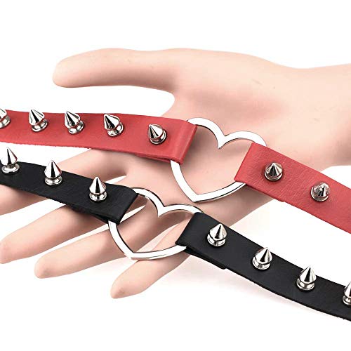 Jurxy 2 Stück Breit Lederhalsband Halskette Herz Form Damen Leder Choker Niet Halsband Gotik Punk Rock Lederband Einstellbar Kragen – Schwarz