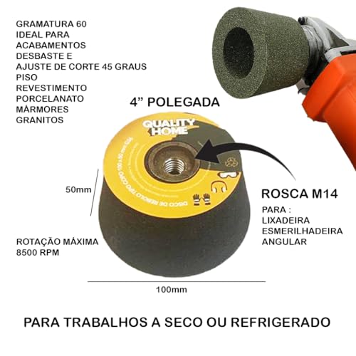 Rebolo Porcelanato Diamantado Cônico Desbaste Corte 45 Graus Acabamento Para Esmerilhadeira