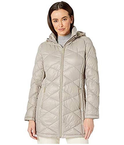 Michael Michael Kors Diamond Quilted Hooded Packable Puffer Jacket Coat Taupe (S)