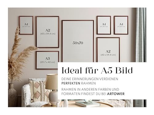 Artower® Bilderrahmen Vintage Braun Holz Rahmen für DIN A5 14,8 x 21 cm | Posterrahmen Groß Collage | Picture Frame Vintage Brown Wood 15x21 cm | Retro Schmal Bilderrahmen | Braun Poster Rahmen