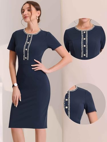Allegra K Work Dresses for Women 2025 Knee Length Short Sleeve Business Casual Bodycon Sheath Dress2