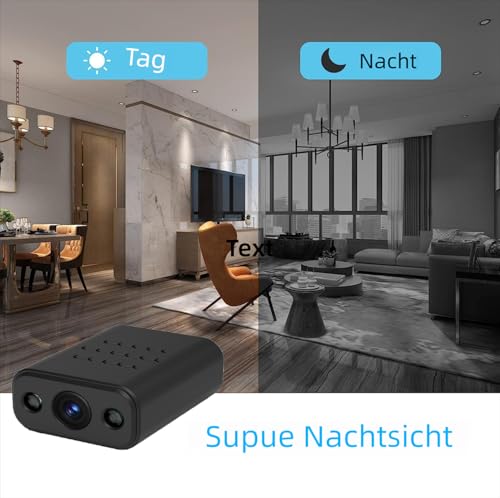 XNJ Mini Kamera, 4K HD Überwachungskamera Innen, 2,4/5 GHz WLAN innenkamera mit akku, Bewegungserkennung, Remote Viewing für Sicherheit mit APP