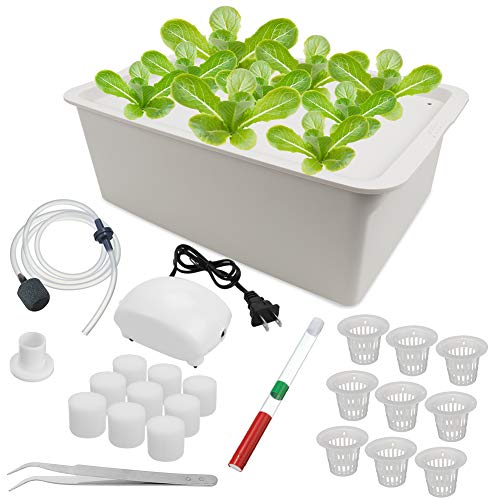 Freehawk Hydroponic System Growing Kit,9 Sites Bucket with Air Pump,Bubble Stone and Planting Sponges,Household DWC Hydroponic System Growing Kits for Herbs,Lettuce,Vegetables (Gray)