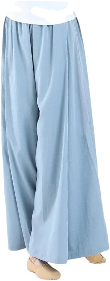 Women Cotton Dance Wide Leg Pant Linen High Waist Elastic Modern Classical Dance Trousers Class Performance Costume