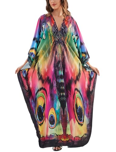 KECVOT Kaftan Dresses for Women Plus Size Batwing Sleeve Caftans Long Bathing Suit Cover Up Maxi Beach Dress Loungewear