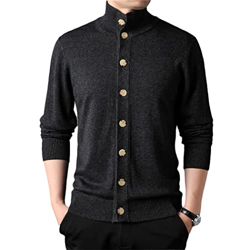 Cardigan à col roulé boutonné gris Haitpant en tricot chaud pour homme taille L