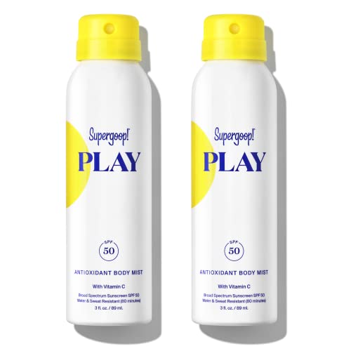 Supergoop! PLAY SPF 50 Antioxidant Body Mist w/Vitamin C, 3 fl oz – 2 Pack – Broad Spectrum Sunscreen Spray for Sensitive Skin – Great for Active Days