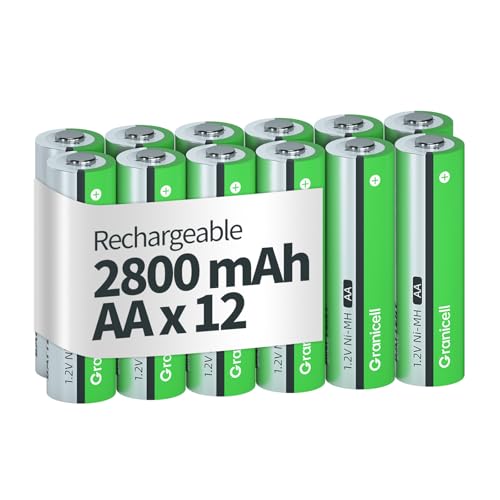 Granicell AA Rechargeable Batteries 2800 mAh High Capacity 1300 Cycle,1.2V NiMH Low Self Discharge AA Battery,12 Pack