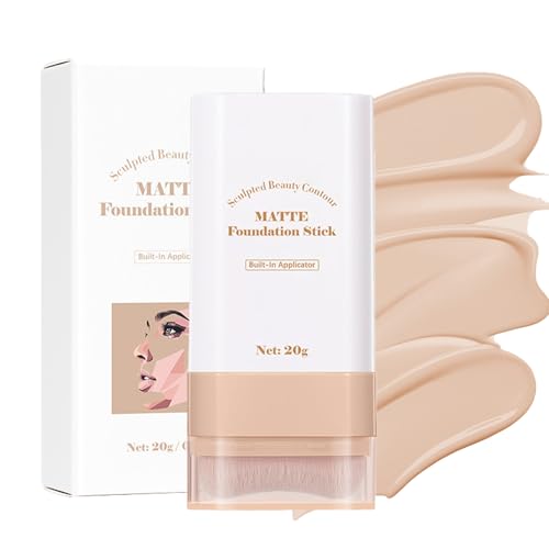 Image of Matte Foundation Stick with Built-In Brush – Waterproof & Lightweight Cream Concealer – Colour Changing Full Coverage Makeup Hydrating Stick for Smooth Skin Tone & Natural Finish (Nature)