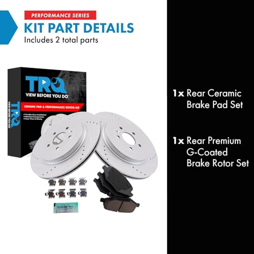 Image of TRQ Performance Brake Pad & Rotor Kit Slotted X Drilled Ceramic Premium G-Coated Compatible with 13-19 Ford 12-14 Lincoln