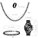 NEWITIN 4 Pieces Black Jewelry Set for Men Stainless Steel Watch Necklace Bracelet Ring Fashion Black Wristwatch Cuban Link Chain Cuban Jewelry Set for Men