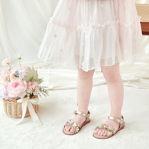 Image of Kolan Toddler Girl Sandals Open Toe Flat Princess Dress Shoes Little Kids