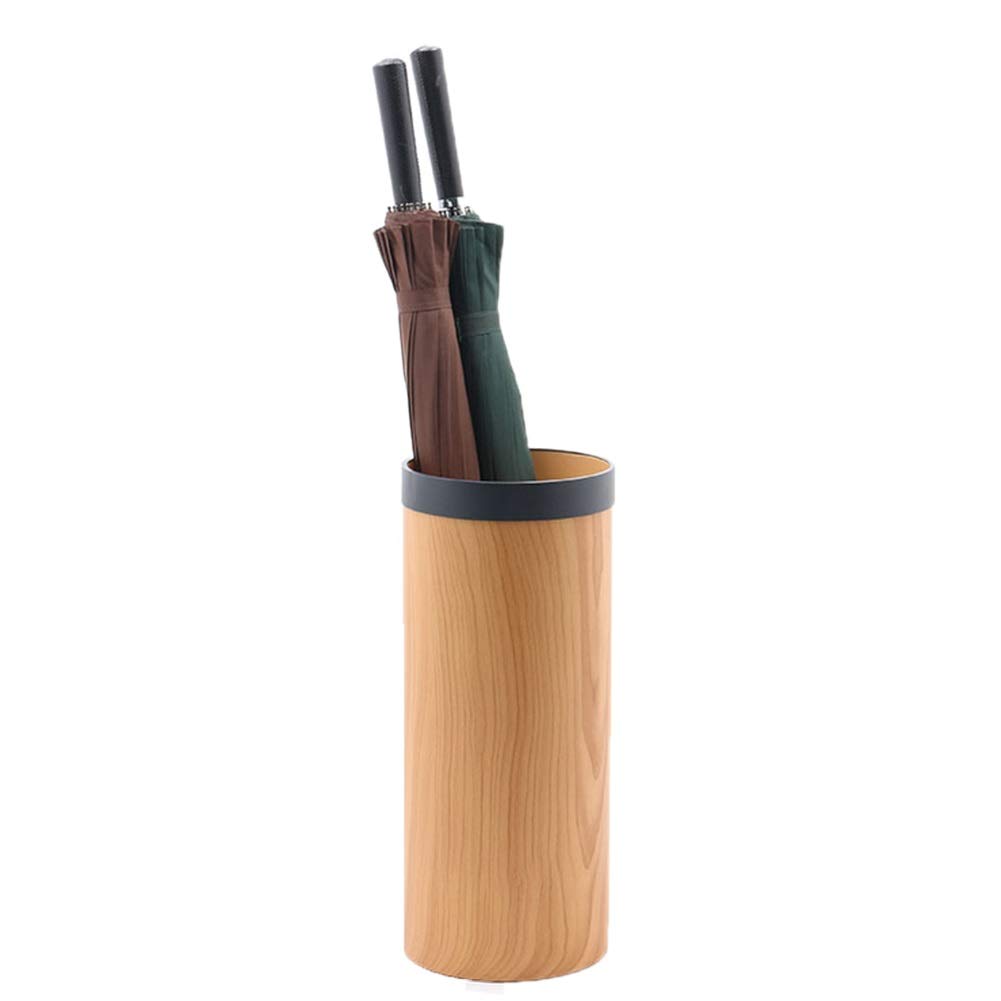 Porte-parapluie porte-canne en bois rond petit seau rangement entrée 45cm