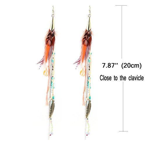 Bohemian Feather Dangle Earrings For Women With Shell Beads Long Tassel Design Drop Earrings (Color) #TOP2