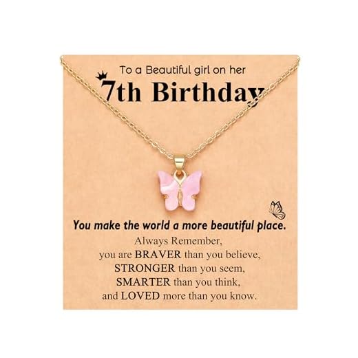 UNGENT THEM 7 Year Old Girl Birthday Gifts Best Cool Gifts for 7+ Year Old Girls Necklace Jewelry Presents Happy 7th Birthday Decorations