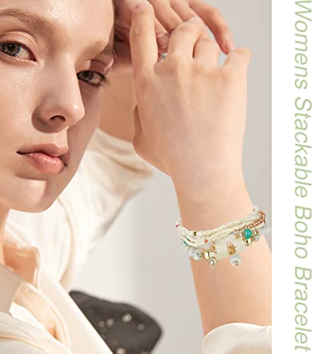 8 Sets Bohemian Stackable Bead Bracelets for Women Bohemian Bracelets Stretch Multi Layered beads Bracelet Set Boho Multicolor Jewelry2