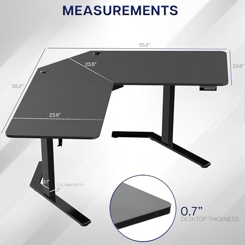 Image of VIVO Black 55 x 55 in Corner Standing Desk, DESK-E1L110B | Electric, L-Shaped Table, Sit Stand, Height Adjustable, Memory Presets, Home and Office Furniture, Black Frame