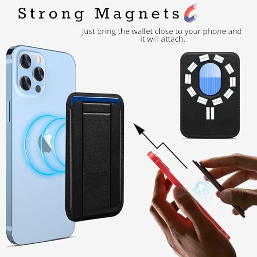 Image of GRIPP Mag Pocket Stand Wallet Card Holder Compatible with Mag-Safe for iPhone 17 /16 /15 /14 /13 /12 Series & All Mag-Safe Phone Cases, Built-in Stand, Premium Leather, Strong Magnetic Alignment - Black