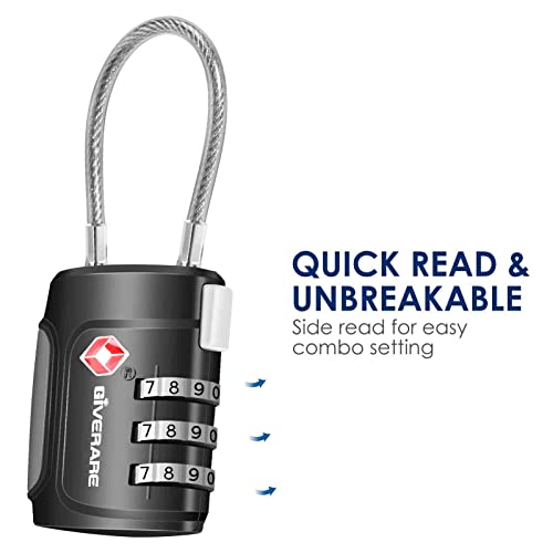 2 Pack Tsa Approved Travel Luggage Locks, Cable Combination Lock Alloy Body, Keyless 3-Digit Padlocks, Travel Sentry Accepted Padlock For Gym Locker, Golf Bag Case, Backpack, Black-By Giverare #TOP6