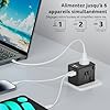 Acer Adaptateur Universel de Voyage : 5 Ports USB (3 USB-C) 5,8 A, Chargeur International pour USA, Europe, Royaume-Uni, France, Allemagne - Types C/E/F/G/I/L/A - Noir
