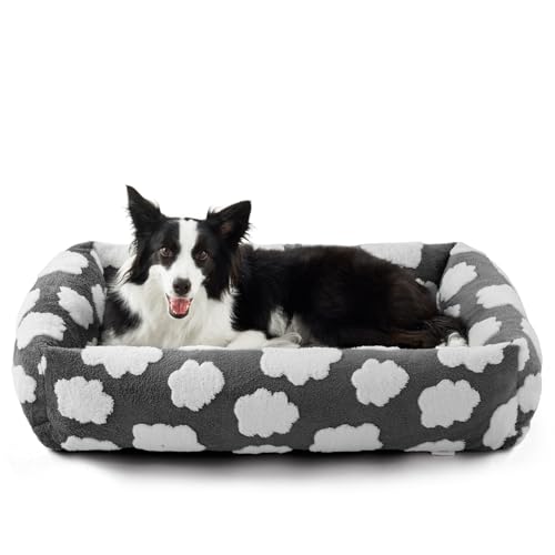 JOEJOY Medium Dog Bed Medium Size Dog, Rectangle Washable Orthopedic Pet Bed with Removable Zipper Cover, Cute Soft Calming Puppy Pet Bed with Jacquard Shaggy Plush & Non Skid Bottom