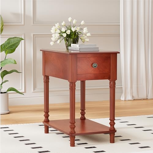 Amazon.com: ROOMTEC Solid Wood End Table with Drawer and Shelf, Narrow ...