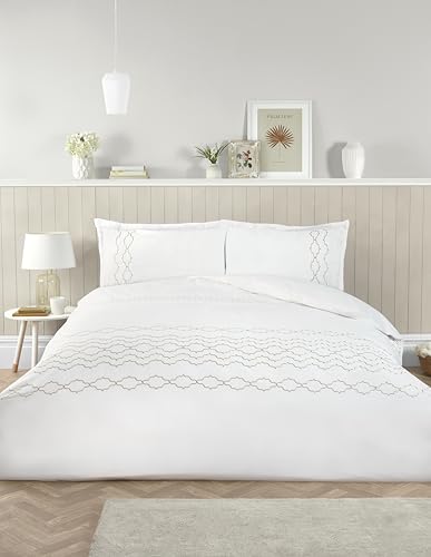 Rapport Home Juego de Funda de edredón de Color Blanco, Juego de Cama de Matrimonio Suave y contemporáneo (220 x 230 cm) con Fundas de Almohada