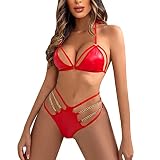 Rrunsv Latex Dessous Frauen Sexy String Tanga Damen Sexy Dessous Damenmode Dessous 3er Pack PU Leder Geschirr Dessous Set mit Kette verbundener Handring Sexy Pyjama Für Sex