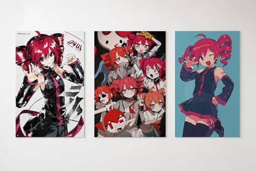 Image of Kasane Teto Poster Set of 3 - Teto Wall Art, Vocaloid Posters, Synthesizer V Anime Wall Decor for Bedroom, Gaming Room & Otaku Collection