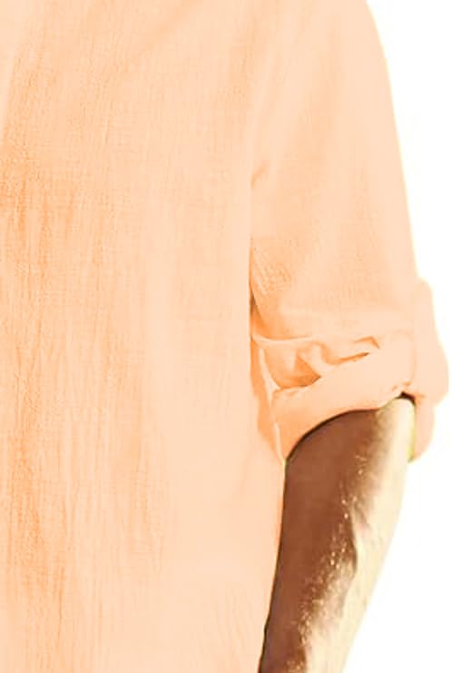 Image of Men's Full Sleeve Beige Color Cotton Blend Mandarin Slim Fit Shirt Style Kurta for Men and Boys
