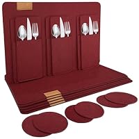 shinfly – shinfly Tischsets Filz Platzsets Abwaschbar 18er Set, Burgun