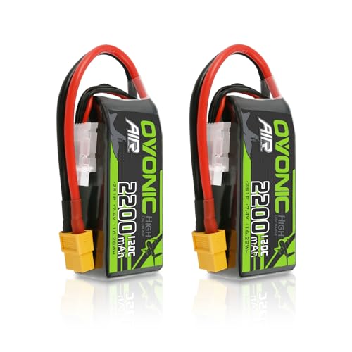 OVONIC 2s Lipo akumulator 7,4 V 120C 2200 mAh akumulator Shorty Pack z wtyczką XT60 do helikoptera samolotowego 1:14 RC Car RC (2 sztuki)