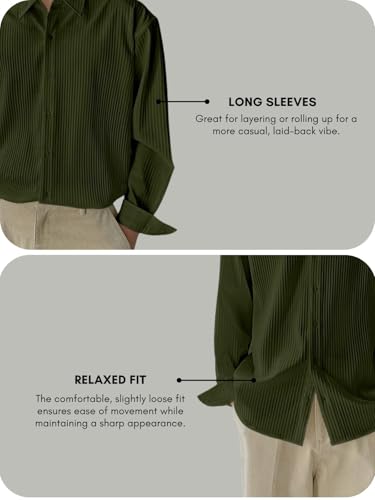 Image of GRECIILOOKS Men's Formal Button Down Shirt - Slim Fit Polycotton Shirt's for Men | Textured Full Sleeve| Business & Meeting Ready (Available in Plus Size)