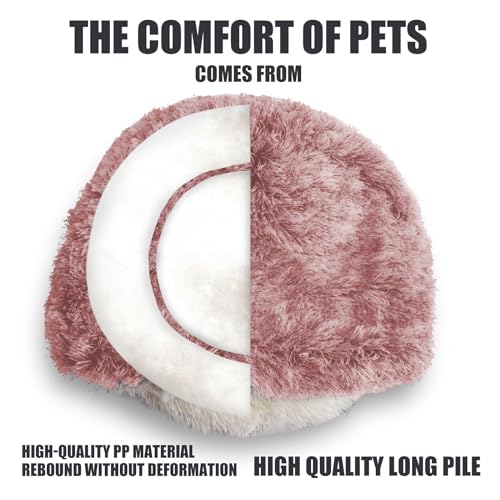 ShinHye Cat Bed Round Plush Fluffy Hooded Cat Bed Cave, Cozy for Indoor Cats or Small Dog beds, Soothing Pet Beds Doughnut Calm Anti-nxiety Dog Bed - Waterproof Bottom Washable (26×26inch, Pink)