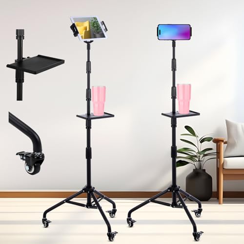 360 Degree Rotatable Tablet Holder With Tray Adjustable Height 25"- 65" Home Projection Computer Stand Compatible With Ipad Kindle E-book Reader