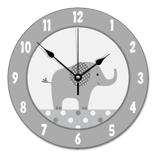ArogGeld Gray and White Elephant Wall Clock Nursery Wood Clock 10 Inch Silent Non-Ticking Wooden Wall Clocks Battery Operated Living Room Bedroom Kitchen Farmhouse Decor Christmas Birthday Gift