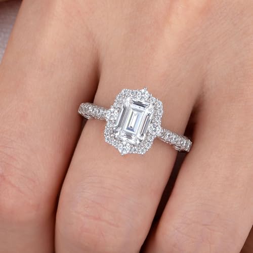 Wuziwen Emerald Cut Engagement Rings for Women Vintage Wedding Ring Cubic Zirconia 925 Sterling Silver Solitaire2
