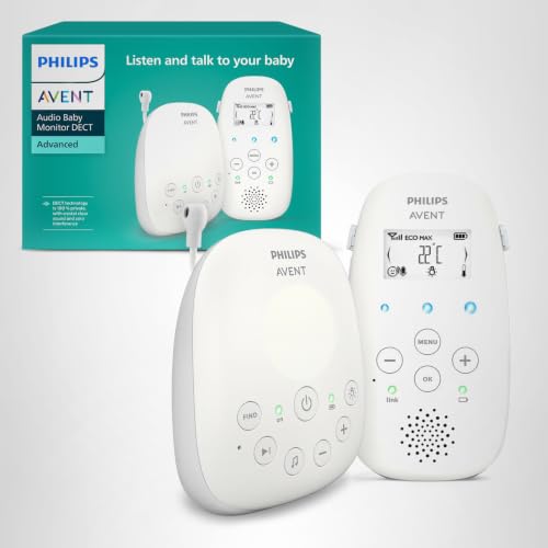 Philips ‎AVENT Audio Babyphone DECT-Technologie, Eco-Mode, Gegensprechfunktion, Schlaf- und Nachtlieder, Temperatursensor, maximale Reichweite, weiß (Modell SCD713/26)