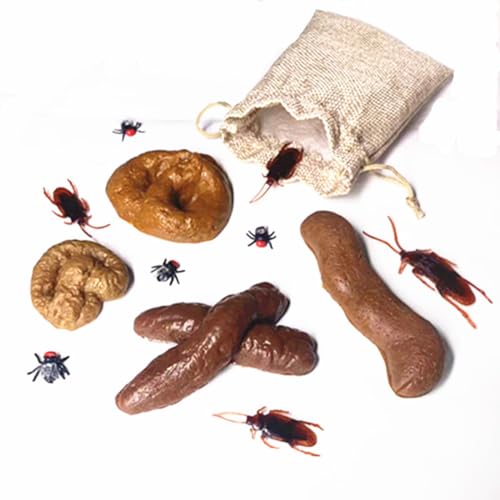 DOKRIN Artículos de broma,Set de 12 piezas de caca, moscas y cucarachas falsas para bromas de Halloween