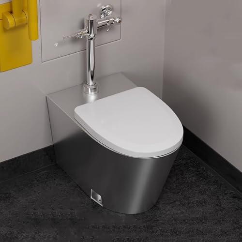 Toilet de acero inoxidable 304 para baño comercial con válvula de descarga, descarga sifónica y diseño antiolor, para hogar, escuela, centro comercial o bar miniatura 2