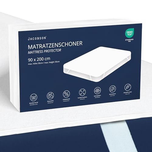 JACOBSON Matratzenschoner 90 x 200 cm - wasserdichte Matratzenauflage - atmungsaktiver Matratzenschutz (90x200cm)