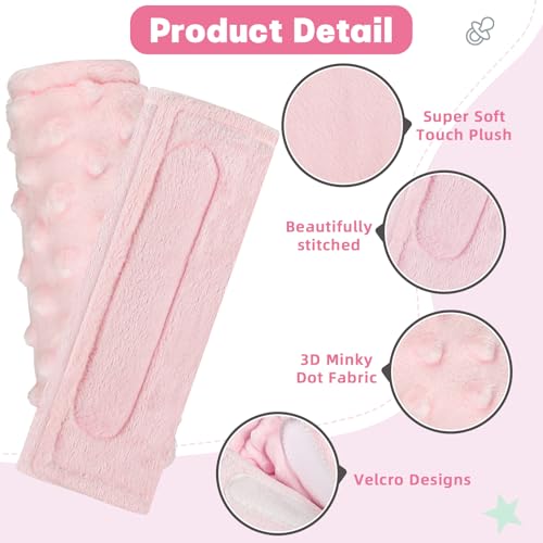 Image of GFU Car Seat Strap Pads for Baby, Soft Shoulder Pads for Comfort, Reversible Seatbelt Covers for Kids, Perfect for Baby Car Seat, Stroller, Swing, High Chair, Size: 6.5 x 6.5 inch, Pink