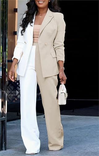 Women Blazer and Trousers Set Casual Office 2 Piece Outfits Color Block Business Suits Color Block Suit Set3